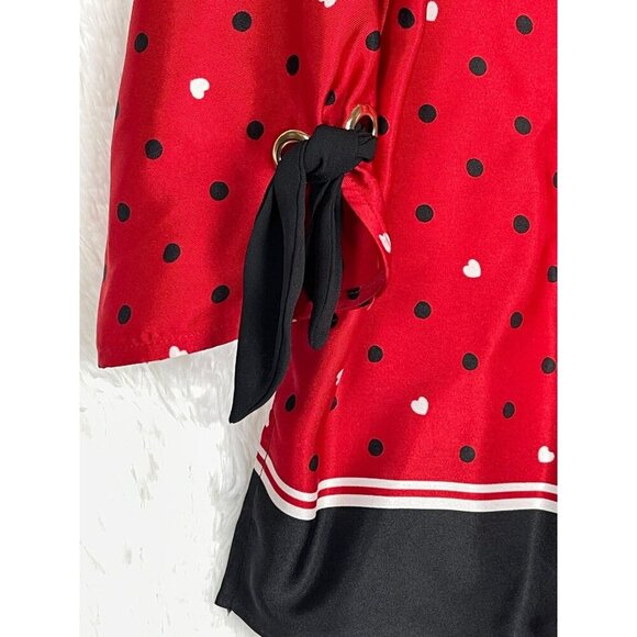 Liz Claiborne Medium 3/4 Sleeve Red Black Polka Dot White Heart Top Silky - Picture 2 of 6